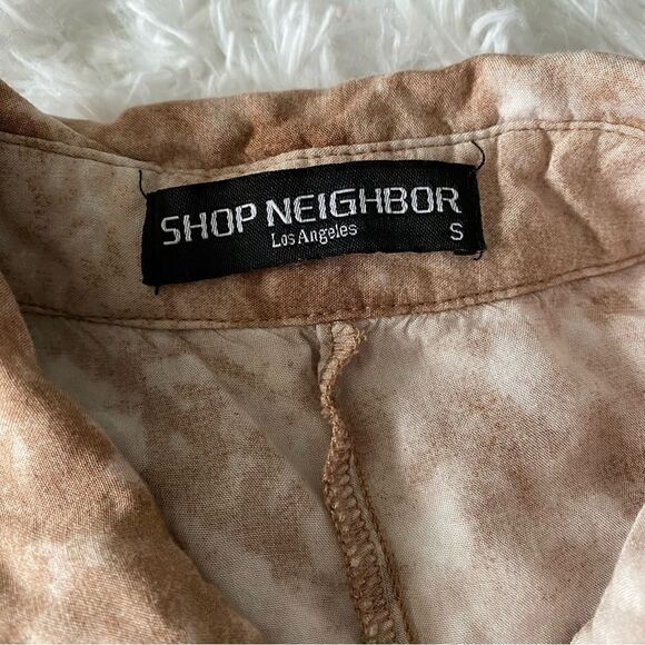 Shop Neighbor LA Tan White Acid Wash Boxy Fit Oversized Shirt Size S - Picture 2 of 6